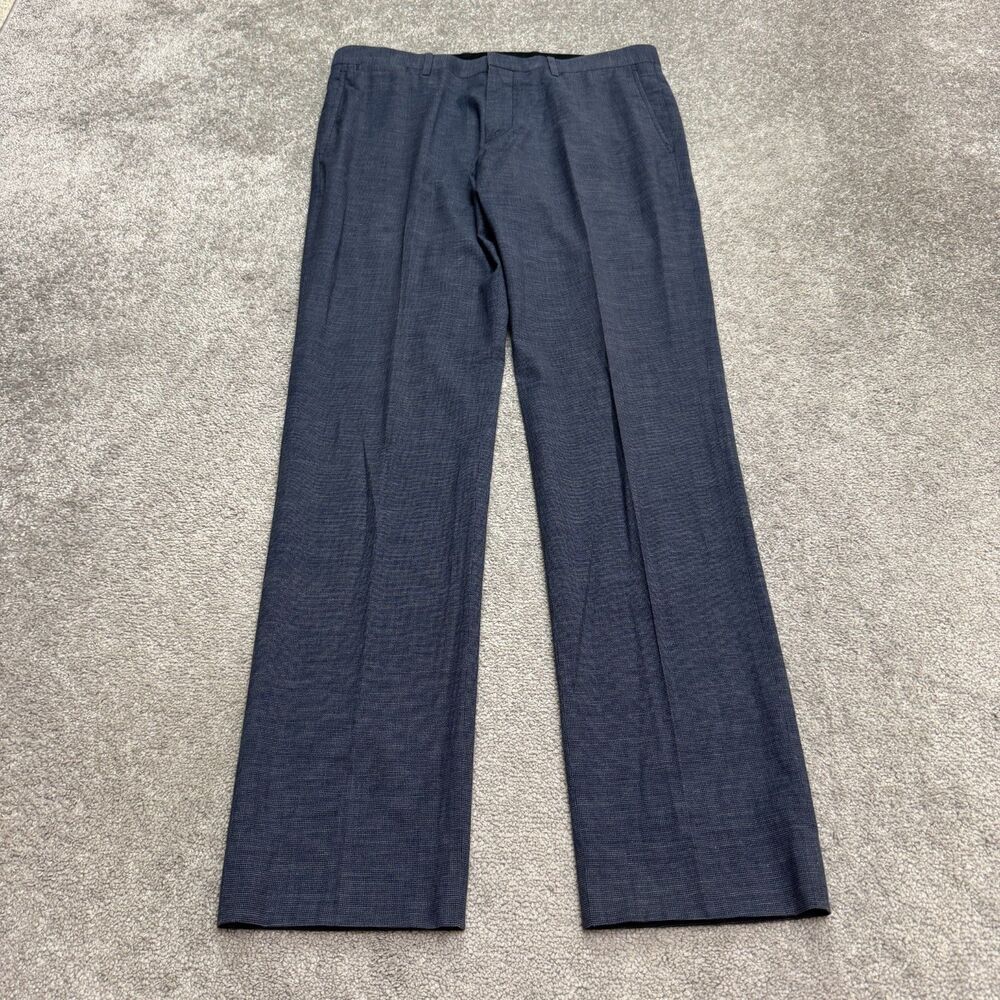 Theory Marlo U Taverny Wool Blenc Dress Pants Mens 34 Navy Blue Check Straight